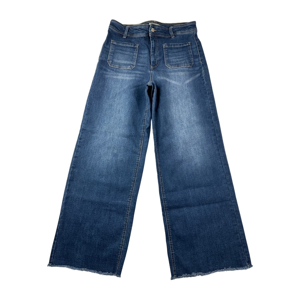 OAT New York Womens High Rise Wide Leg Raw Hem Patch Pocket Jeans Blue 12/31 - Picture 2 of 8